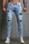 Men's Skull Print Patchwork Distressed Skinny High Waist Jeans