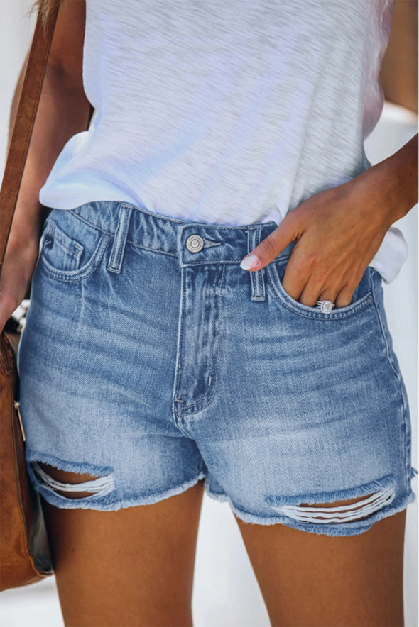 High Waist Frayed Denim Shorts
