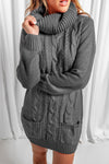Colorblock Cowl Neck Cable Knit Sweater Dress