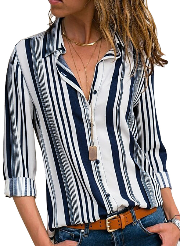 Blue Striped Modern Women Shirt
