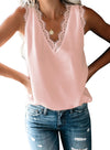 Sleeveless Eyelash Lace V Neck Tank Top
