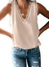Sleeveless Eyelash Lace V Neck Tank Top