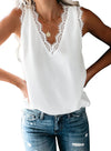 Sleeveless Eyelash Lace V Neck Tank Top