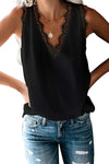 Sleeveless Eyelash Lace V Neck Tank Top