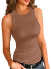 Solid White Round Neck Ribbed Tank Top