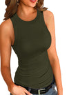 Solid White Round Neck Ribbed Tank Top