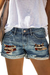 Women's Distressed Ripped Rolled Hem Blue Denim Shorts