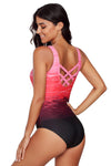 Gradient Criss Cross Back One Piece Swimsuit