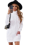 Colorblock Cowl Neck Cable Knit Sweater Dress
