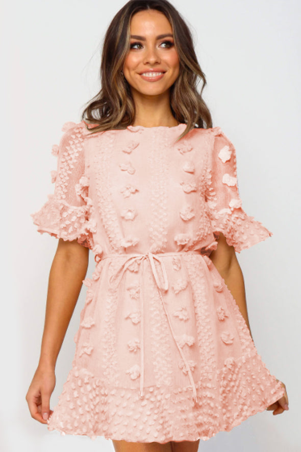 Crew Neck Swiss Dot Mini Dress