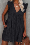 V Neck Ruffled Sleeves Perforating Babydoll Dress