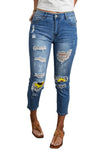 Fading Distressed Holes Crop Jeans