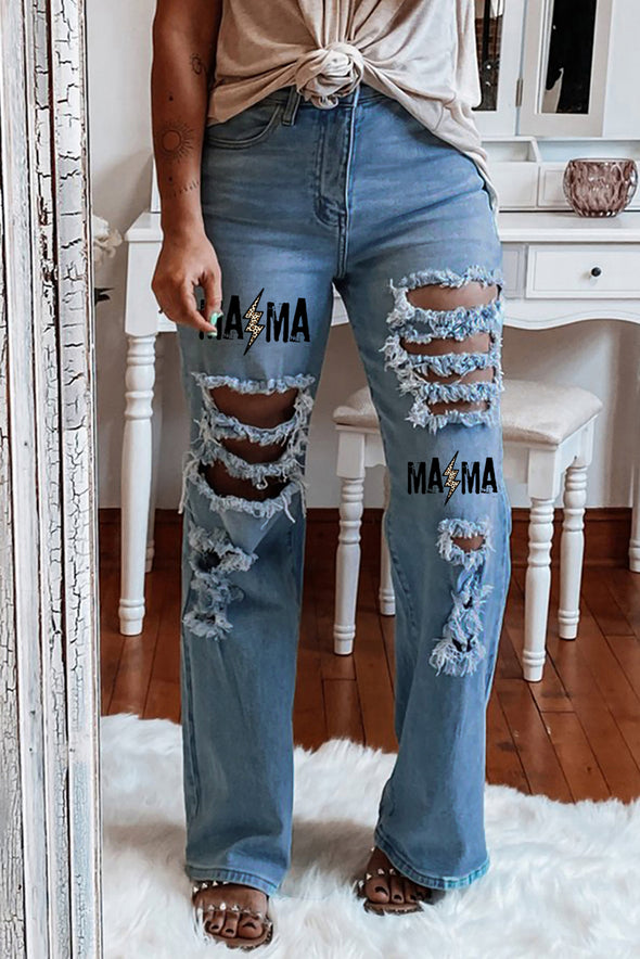 High Waist Ripped Flare Leg Jeans