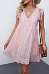 V Neck Ruffled Sleeves Perforating Babydoll Dress