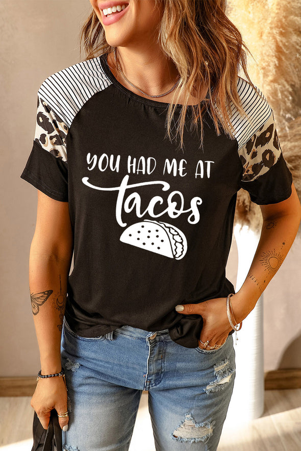 Letter Heart Print Leopard Striped Color Block Short Sleeve T-shirt