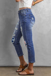 Fading Distressed Holes Crop Jeans