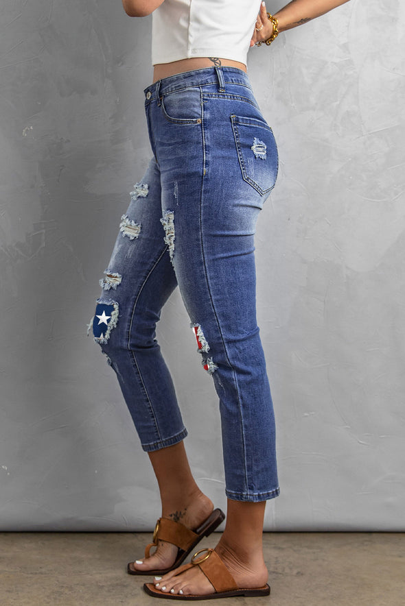 Fading Distressed Holes Crop Jeans