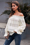 Off Shoulder Ruffle Long Sleeve Smocked Waist Lace Crochet Blouse