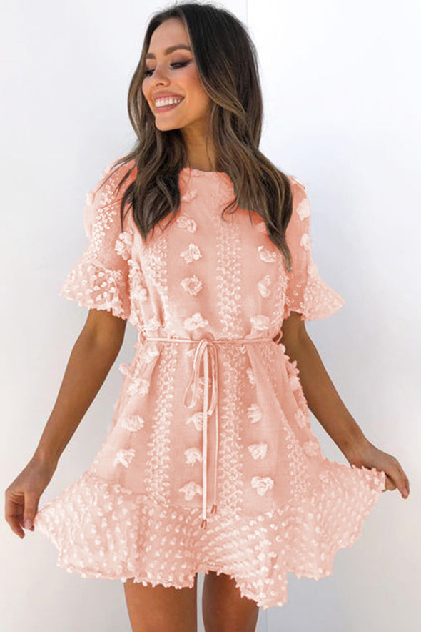 Crew Neck Swiss Dot Mini Dress