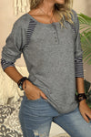 Casual Striped Color-Block Crew Neck Shirt