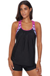 Blouson Striped Printed Strappy T-Back Push up Tankini Top