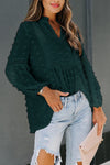 Swiss Dot Split Neck Ruffle Babydoll Blouse