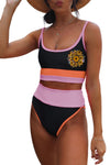 Spaghetti Straps Colorblock Ribbed High Waisted Swimsuit
