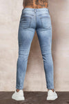 Men's Skull Print Patchwork Distressed Skinny High Waist Jeans