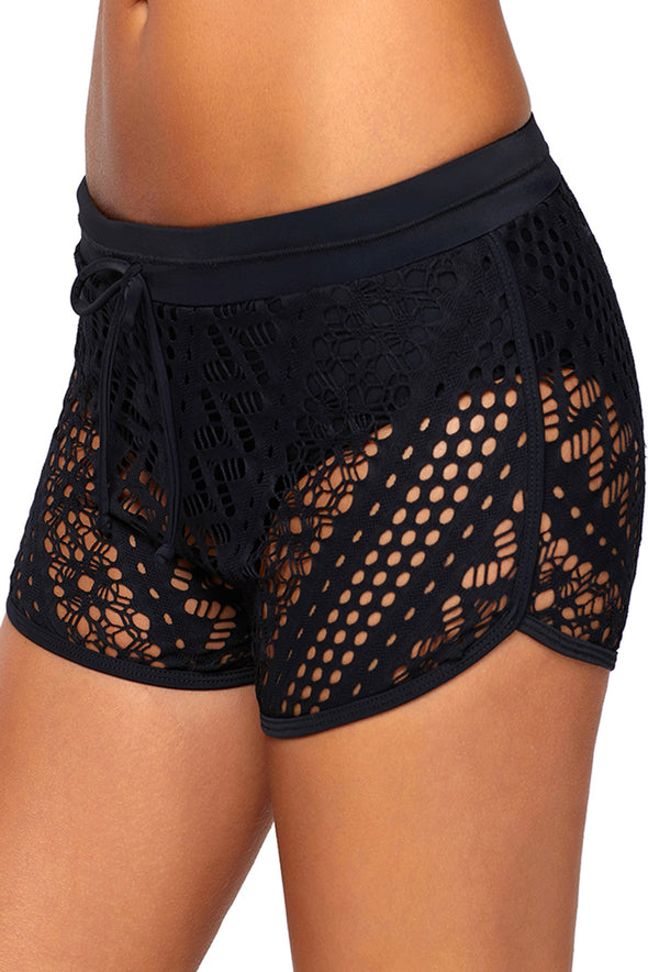 Hollow Out Lace Overlay Swim Short Bottom