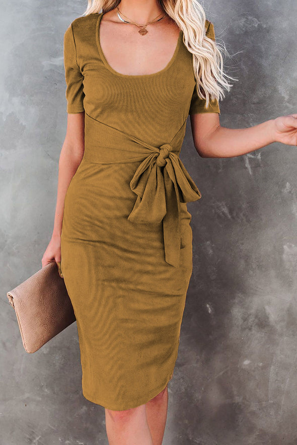 Tie Front Knit Midi Dress