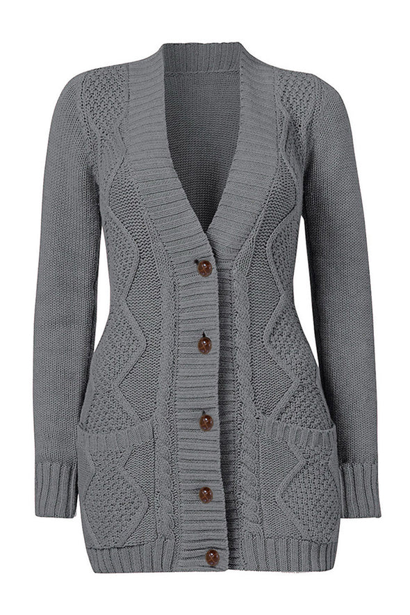 Front Pocket and Buttons Closure Cardigan