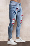 Men's Skull Print Patchwork Distressed Skinny High Waist Jeans