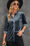 Retro Velvet Pocket Long Sleeve Shirt