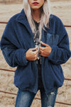 Zip Up Sherpa Coat with Pocket