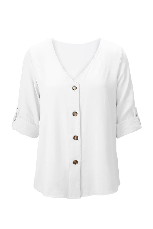 Button Detail Roll up Sleeve Blouse
