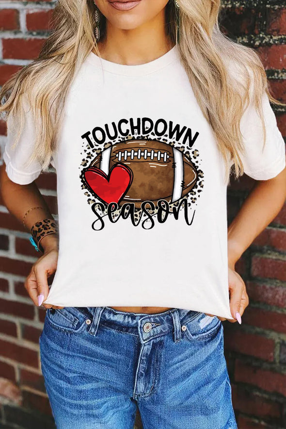 Letter Heart-shaped Rugby Graphic Print Short Sleeve T-shirt