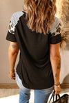 Letter Heart Print Leopard Striped Color Block Short Sleeve T-shirt