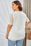 V Neck Lace Crochet Swiss Dot Short Sleeve Blouse