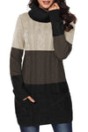 Colorblock Cowl Neck Cable Knit Sweater Dress