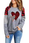 Buffalo Plaid & Stripe Splicing Long Sleeve Top