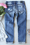 Valentine Heart Patchwork Distressed Straight Leg Jeans