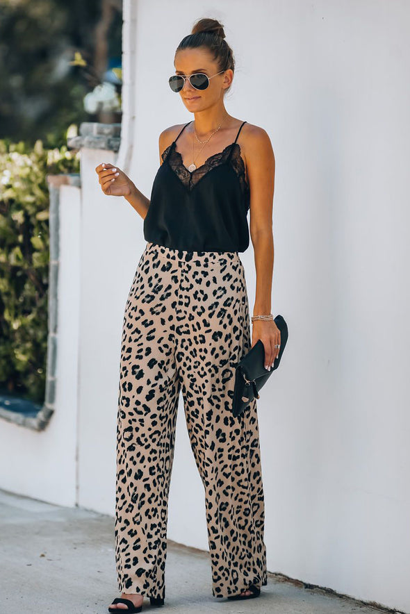 Print High Rise Wide Leg Pants