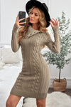 Asymmetric Buttoned Collar Black Bodycon Sweater Dress