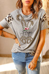 Letter Heart Print Leopard Striped Color Block Short Sleeve T-shirt