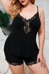 Spaghetti Straps Lace Trim Plus Size Pajamas Set
