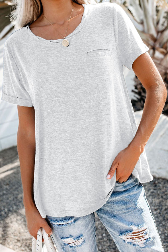 Solid Color Rolled Short Sleeve T Shirt