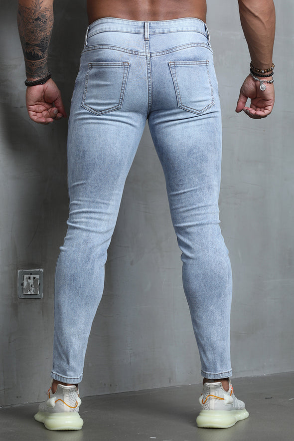 Men's Skull Print Patchwork Distressed Skinny High Waist Jeans