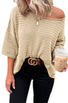 Brown Textured Knit Drop Shoulder Tee