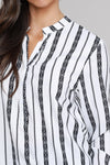 V Neck Striped Button Down Blouse