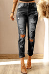 Light Blue Washed Ripped Straight Legs Jeans